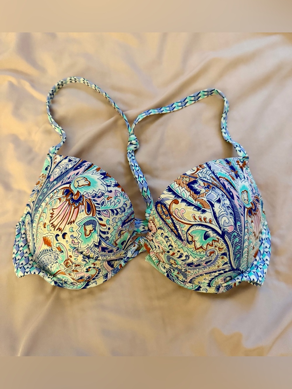 Victoria’s Secret Printed Underwire Push-Up Bra in Aqua Paisley - 36C